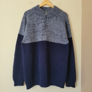 Mauro Sergio Men's Wool Blend Knit Quarter Zip Mock Neck Navy Blue Sweater Sz L